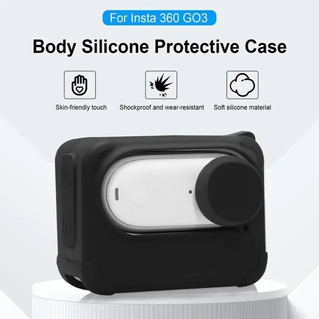 Alt view image 2 of 7 - For Insta360 GO 3 PULUZ Camera Charging Case Silicone Case with Lens Cap & Strap (Black)