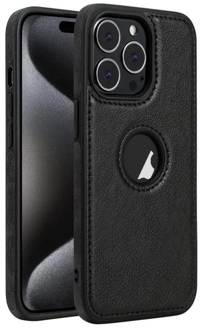 Main image of For iPhone 15 Pro Max Leather Texture Stitching Phone Case(Black)