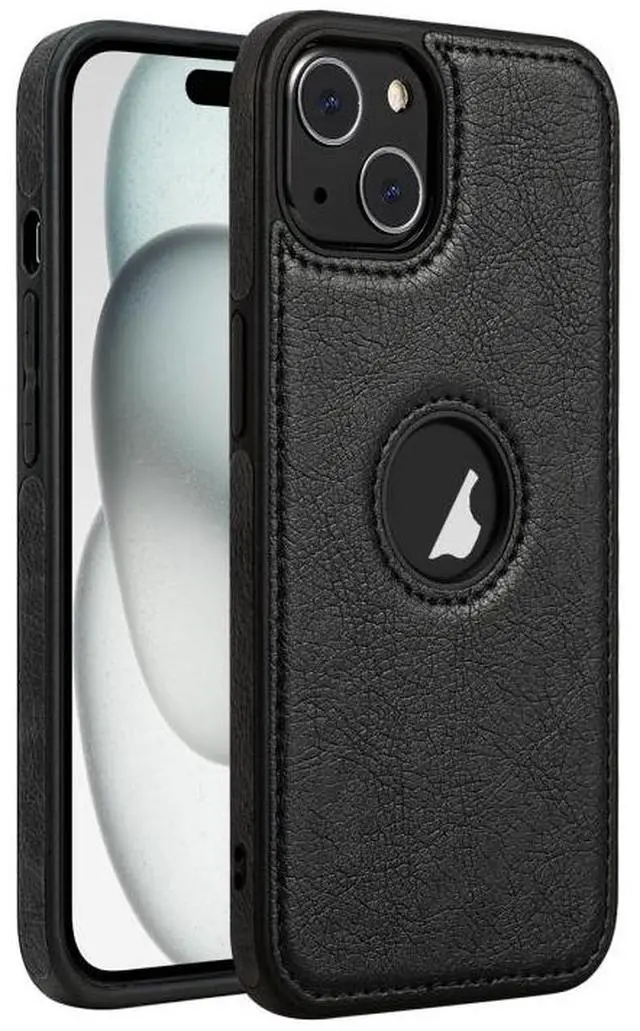 Main image of For iPhone 15 Plus Leather Texture Stitching Phone Case(Black)