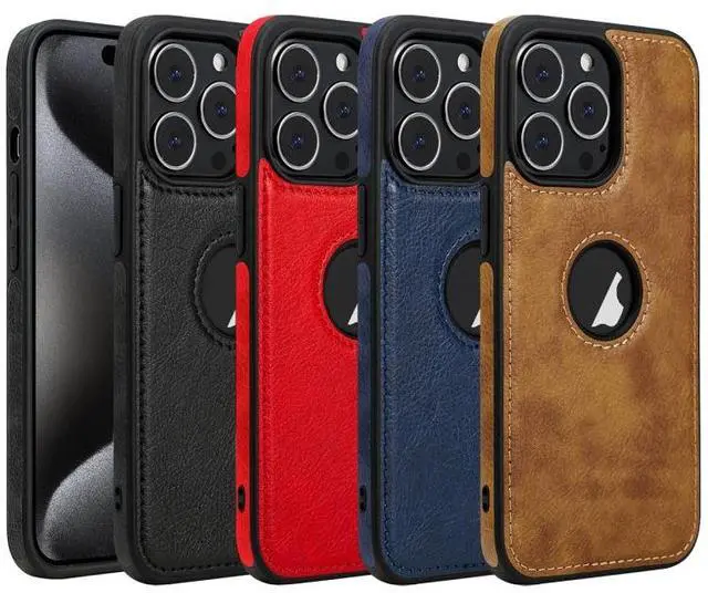 Alt view image 2 of 6 - For iPhone 15 Pro Max Leather Texture Stitching Phone Case(Black)