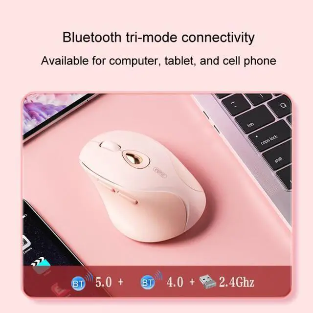 Alt view image 3 of 7 - Inphic DR801 2.4G+Bluetooth 5.0/4.0 Wireless Mouse USB Tri-Mode Mute Rechargeable Girls Office Home Gaming Mouse (Pink)