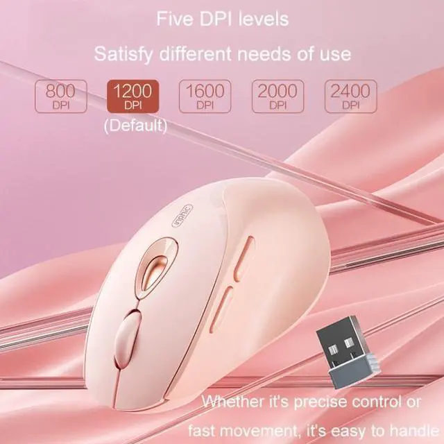 Alt view image 4 of 7 - Inphic DR801 2.4G+Bluetooth 5.0/4.0 Wireless Mouse USB Tri-Mode Mute Rechargeable Girls Office Home Gaming Mouse (Pink)