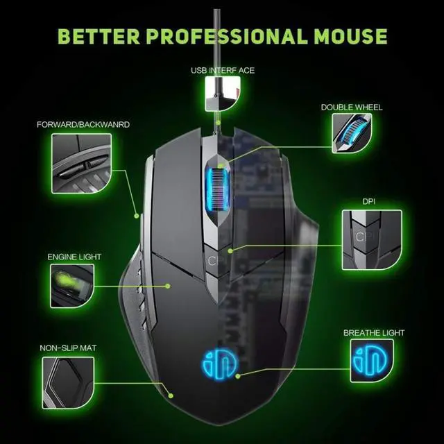 Alt view image 3 of 7 - Inphic PW1H Wired Silent Illuminated Computer Gaming 6-Button Mouse(Gray)