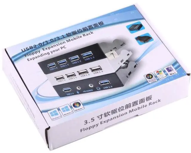Alt view image 7 of 7 - 3.5 inch Floppy Expansion Bay Front Panel 4 Ports USB 2.0 HUB Adapter Connector(Black)