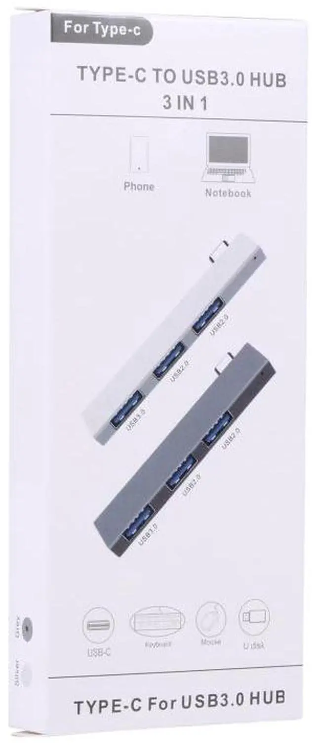Alt view image 5 of 7 - 839 USB-C/Type-C Male to Dual USB 2.0+USB 3.0 Female Adapter (Silver)