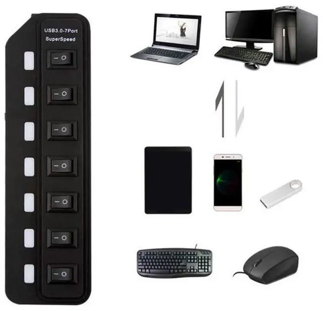 Alt view image 4 of 5 - 7 Ports USB 3.0 HUB Independent Switching Splitter Splitter