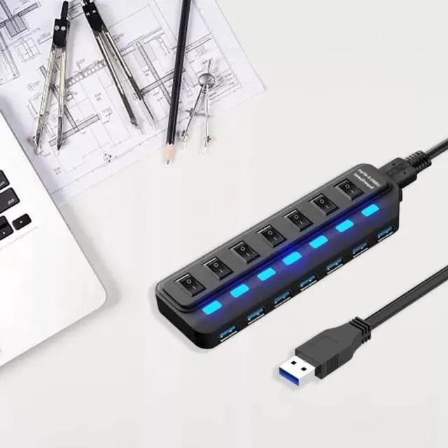 Alt view image 5 of 5 - 7 Ports USB 3.0 HUB Independent Switching Splitter Splitter