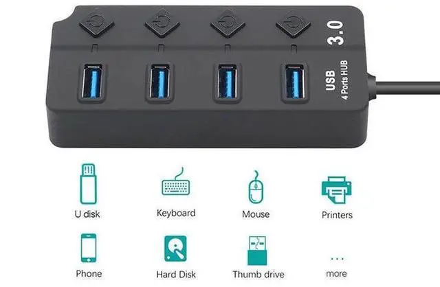 Alt view image 6 of 7 - 4 Ports USB 3.0 Hi Speed Multi Hub Expansion with Switch for PC & Laptop