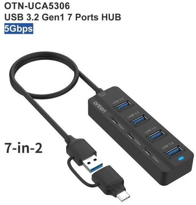 Alt view image 2 of 6 - Onten UCA5306 7 in 2 USB3.0 + Type-C 7-Ports HUB Docking Station Support OTG Function UCA5306