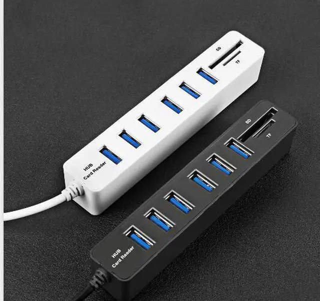 Alt view image 2 of 6 - Multi USB 2.0 Hub USB Splitter High Speed 6 Ports with TF SD Card Reader(Black)