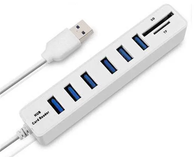 Main image of Multi USB 2.0 Hub USB Splitter High Speed 6 Ports with TF SD Card Reader(White)