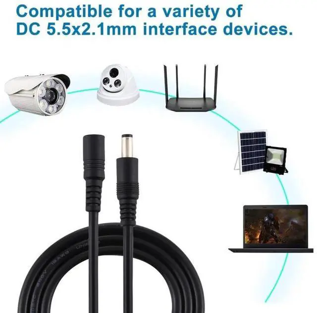 Alt view image 7 of 7 - 8A 5.5 x 2.1mm Female to Male DC Power Extension Cable, Length:3m 3m (Black)