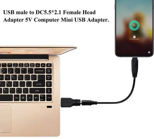 Alt view image 5 of 6 - USB Male to 5.5 x 2.1mm Female Plug Adapter Connector