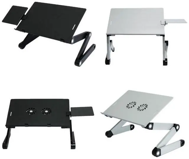 Alt view image 2 of 7 - T8 Aluminum Alloy Folding & Lifting Laptop Desk Office Desk Heightening Bracket with Fan & Mouse Board (Silver) with Fan & Mouse Board (Silver)