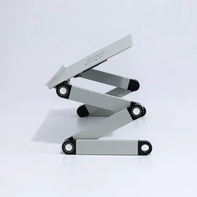 Alt view image 6 of 7 - T8 Aluminum Alloy Folding & Lifting Laptop Desk Office Desk Heightening Bracket with Fan & Mouse Board (Silver) with Fan & Mouse Board (Silver)