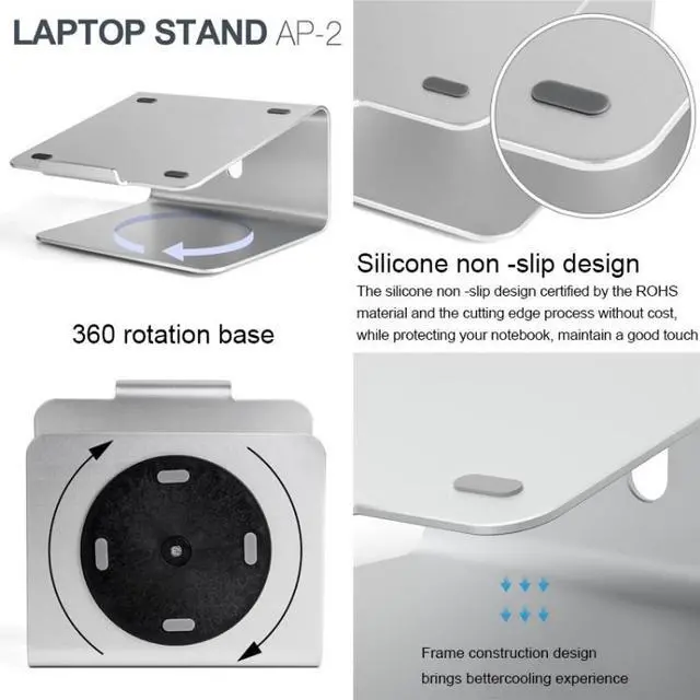 Alt view image 4 of 7 - AP-2 Aluminum Alloy 360 Degrees Rotation Adjustable Laptop Stand for 11-17 inch Notebook AP-2
