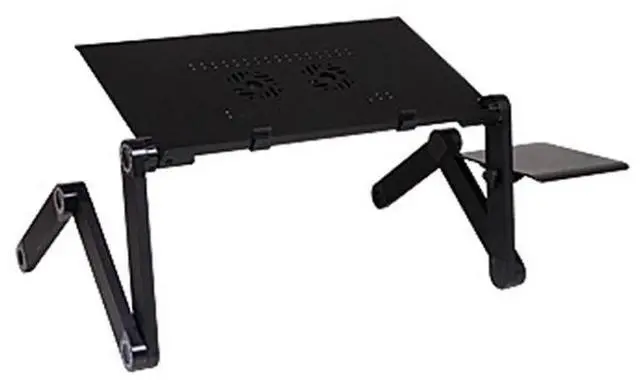 Alt view image 2 of 7 - Portable 360 Degree Adjustable Foldable Aluminium Alloy Desk Stand with Double CPU Fans & Mouse Pad for Laptop / Notebook, Desk Size: 420mm x 260mm (Black)