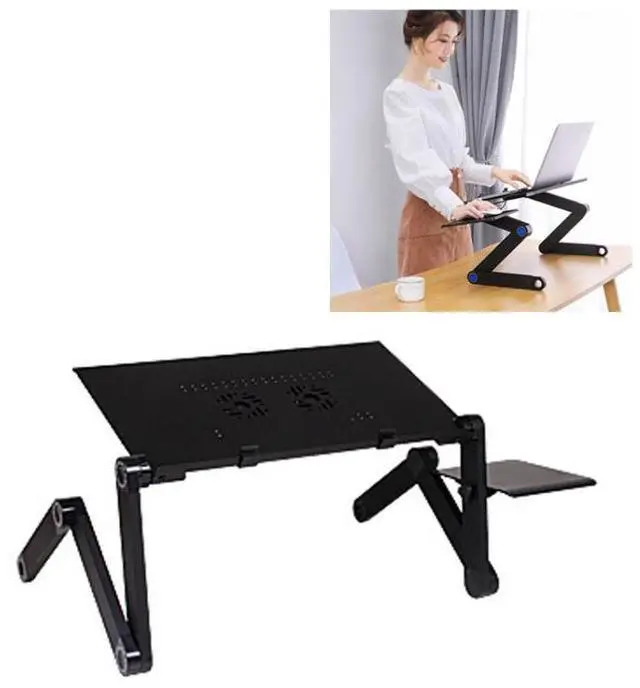 Main image of Portable 360 Degree Adjustable Foldable Aluminium Alloy Desk Stand with Double CPU Fans & Mouse Pad for Laptop / Notebook, Desk Size: 420mm x 260mm (Black)