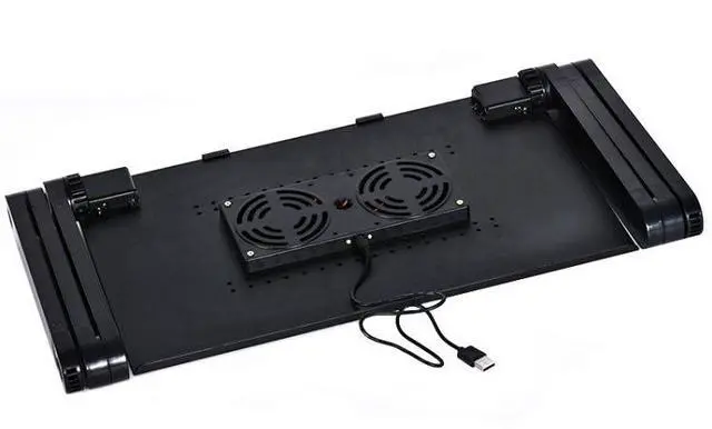 Alt view image 3 of 7 - Portable 360 Degree Adjustable Foldable Aluminium Alloy Desk Stand with Double CPU Fans & Mouse Pad for Laptop / Notebook, Desk Size: 420mm x 260mm (Black)