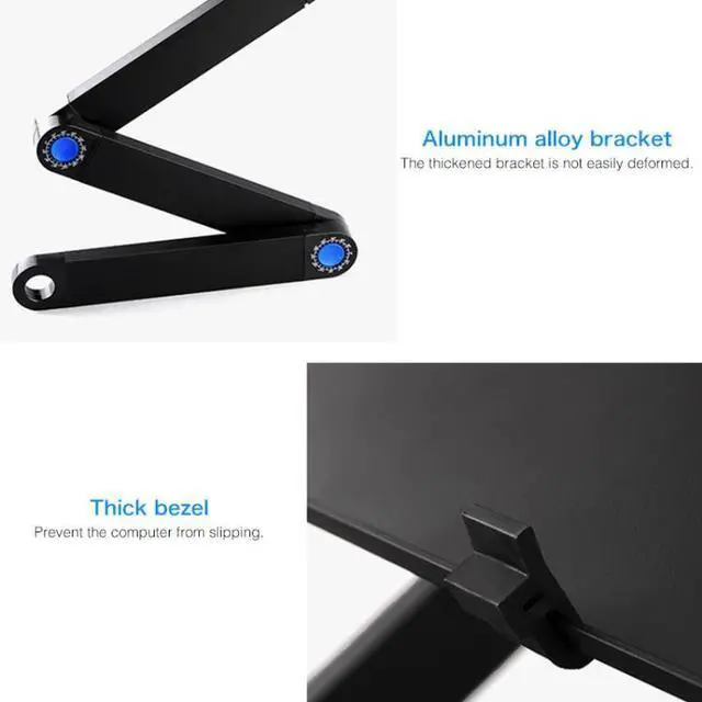 Alt view image 5 of 7 - Portable 360 Degree Adjustable Foldable Aluminium Alloy Desk Stand with Double CPU Fans & Mouse Pad for Laptop / Notebook, Desk Size: 420mm x 260mm (Black)