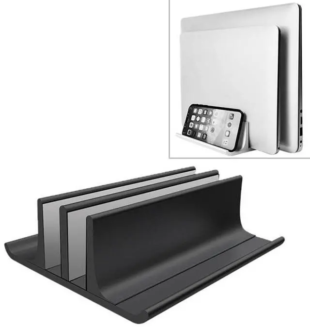 Main image of Universal Portable Aluminum Alloy Double Slot Width Adjustable Laptop Vertical Storage Stand Base(Black)