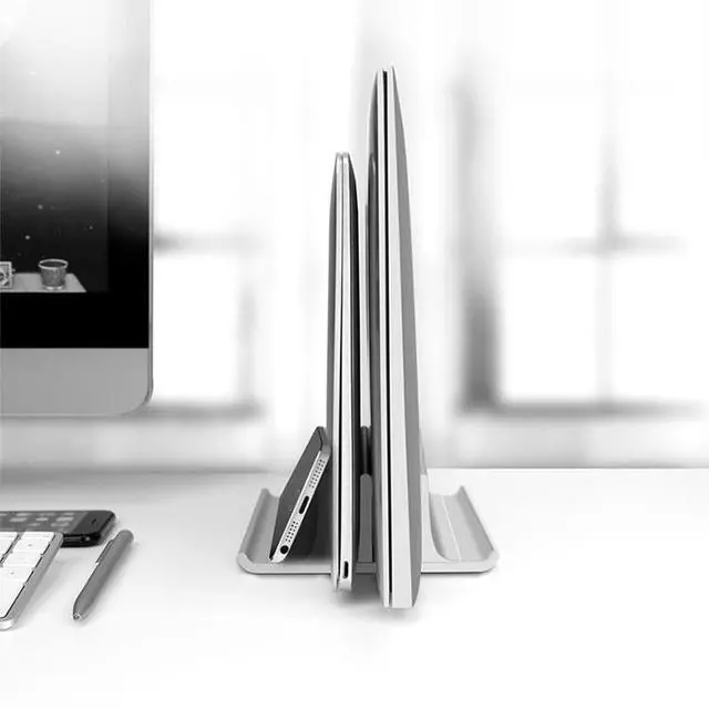 Alt view image 5 of 6 - Universal Portable Aluminum Alloy Double Slot Width Adjustable Laptop Vertical Storage Stand Base(Black)