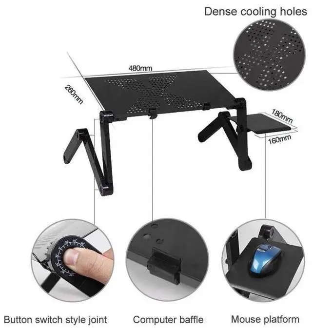 Alt view image 4 of 7 - Portable 360 Degree Adjustable Foldable Aluminium Alloy Desk Stand with Mouse Pad for Laptop / Notebook, without CPU Fans(Magenta)