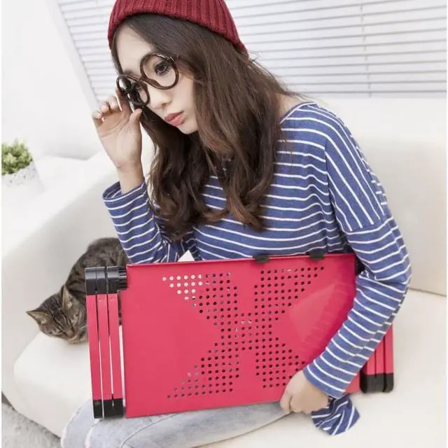 Alt view image 6 of 7 - Portable 360 Degree Adjustable Foldable Aluminium Alloy Desk Stand with Mouse Pad for Laptop / Notebook, without CPU Fans(Magenta)