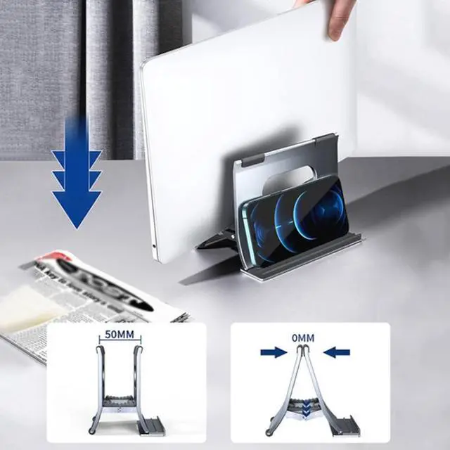 Alt view image 5 of 7 - Oatsbasf 03880 H-type Alloy Laptop Gravity Automatic Storage Rack(Grey)