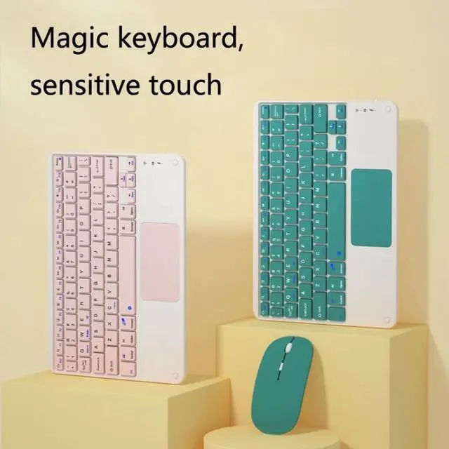 Alt view image 5 of 7 - 871 9.7 Inch Portable Tablet Bluetooth Keyboard With Touchpad + Mouse Set for iPad(Pink + Mouse) (Yellow + Mouse)