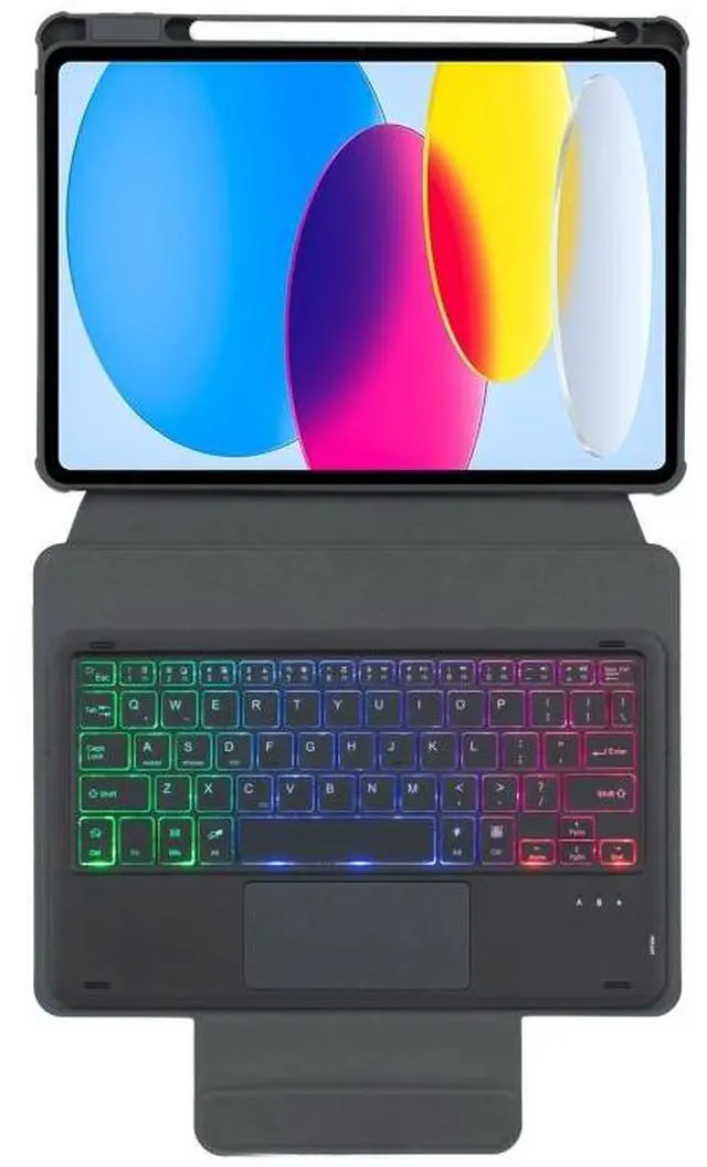 Alt view image 4 of 7 - F10B-AS 360 Rotation Acrylic Transparent Bluetooth Keyboard Leather Case With Touch Control / Backlight F10B-AS (Green)