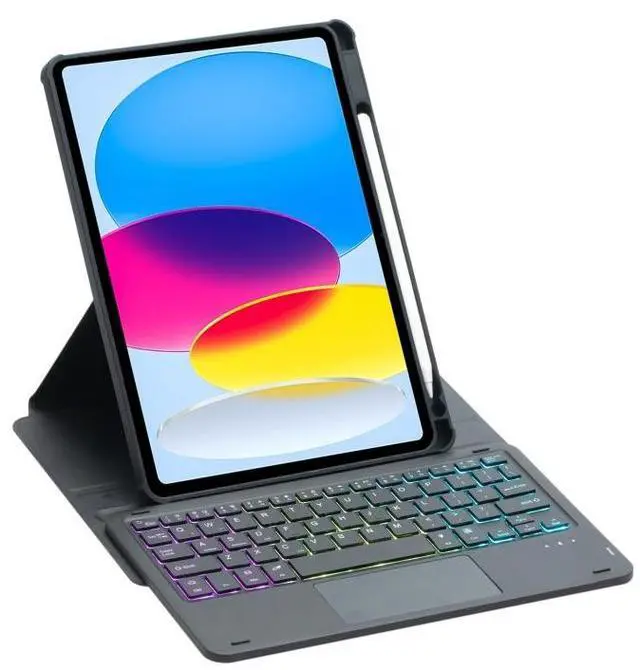 Alt view image 5 of 7 - F10B-AS 360 Rotation Acrylic Transparent Bluetooth Keyboard Leather Case With Touch Control / Backlight F10B-AS (Green)
