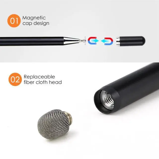 Alt view image 7 of 7 - JD02 Universal Magnetic Pen Cap Pan Head + Fiber Cloth 2 in 1 Stylus Pen for Smart Tablets and Mobile Phones (Silver)