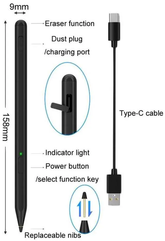 Alt view image 3 of 7 - Tablet Stylus Pen USI2.0 Protocol Pen Stylus Anti False Touch (Black)