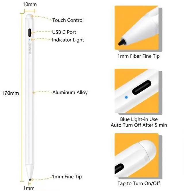 Alt view image 7 of 7 - 1.4-2.3mm Magnetic Design Superfine Nib Prevent Accidental Touch Handwritten Capacitive Screen Stylus Pen(White)
