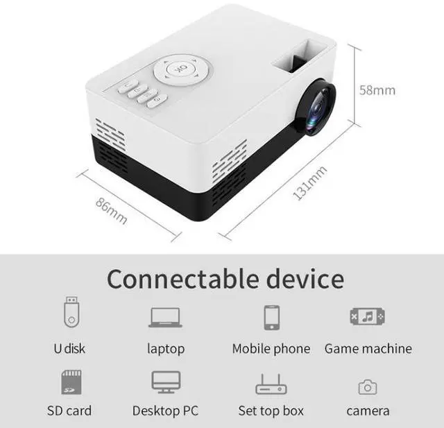 Alt view image 3 of 7 - J15 1920 x 1080P HD Household Mini LED Projector with Tripod Mount Support AV / HDMI x 1 / USB x1 / TF x 1, Plug Type:US Plug US Plug (Yellow White)
