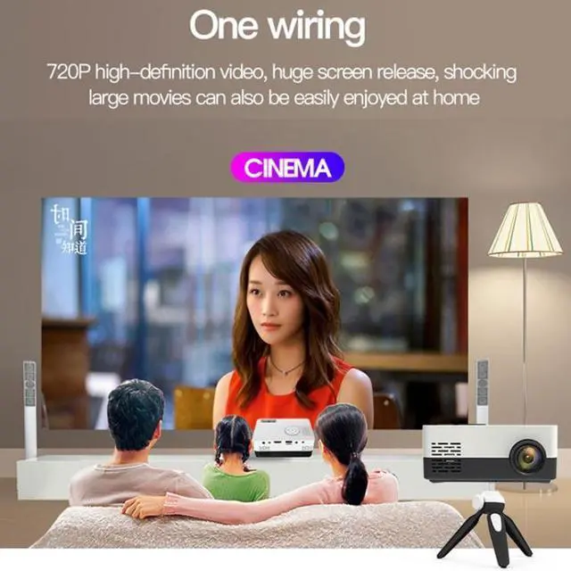 Alt view image 6 of 7 - J15 1920 x 1080P HD Household Mini LED Projector with Tripod Mount Support AV / HDMI x 1 / USB x1 / TF x 1, Plug Type:US Plug US Plug (Yellow White)