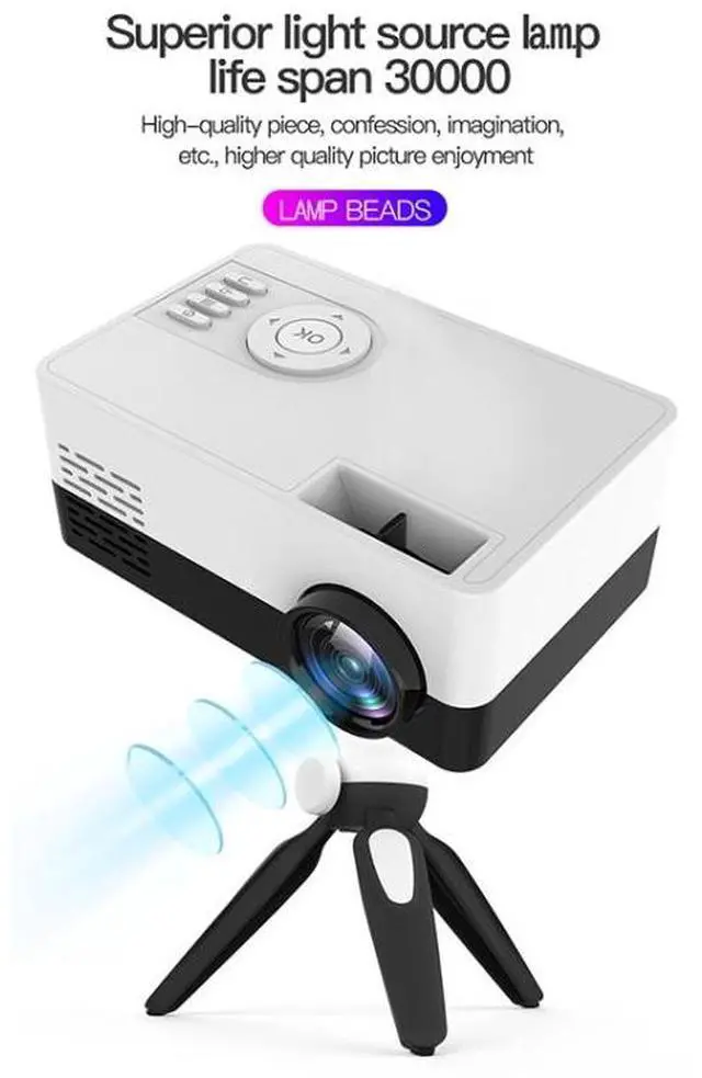 Alt view image 7 of 7 - J15 1920 x 1080P HD Household Mini LED Projector with Tripod Mount Support AV / HDMI x 1 / USB x1 / TF x 1, Plug Type:US Plug US Plug (Yellow White)