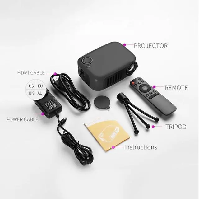 Alt view image 5 of 7 - A2000 1080P Mini Portable Smart Projector Children Projector, AU Plug (Black)