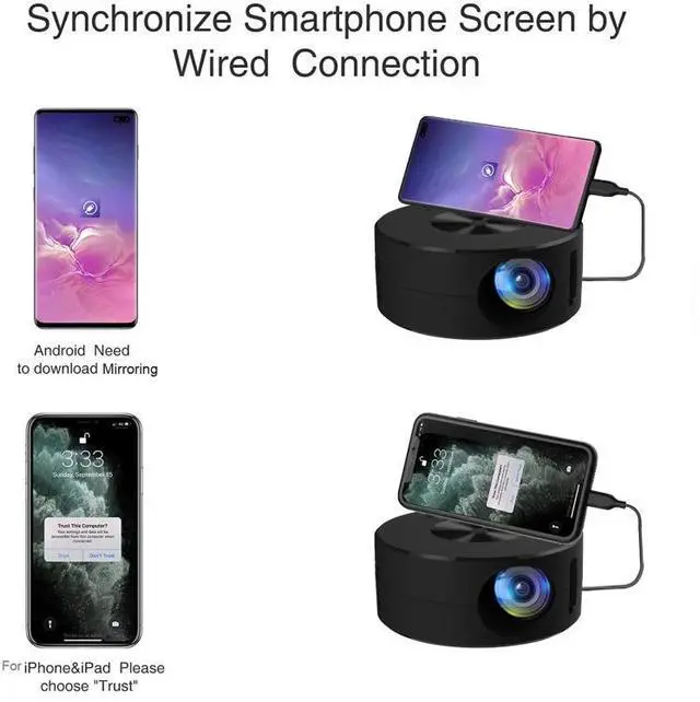 Alt view image 2 of 7 - YT200 320 X 180P LED HD Mini Projector USB Powered Support Wired Connection Phone Screen (Black)