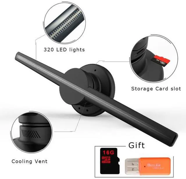 Alt view image 7 of 7 - 42cm Diameter 3D Holographic Display, WiFi App Control, 640 x 640 Pixels Resolution 320 LEDs Billboard, Support Micro SD Card