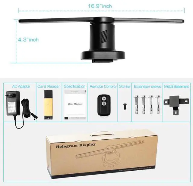 Alt view image 6 of 7 - 42cm Diameter 450 x 224 Pixels Resolution 3D Advertisement Player Machine , 224 LEDs Hologram Holographic Display Fan with Remote Control, Support 4GB Micro SD Card, AC 100-240V