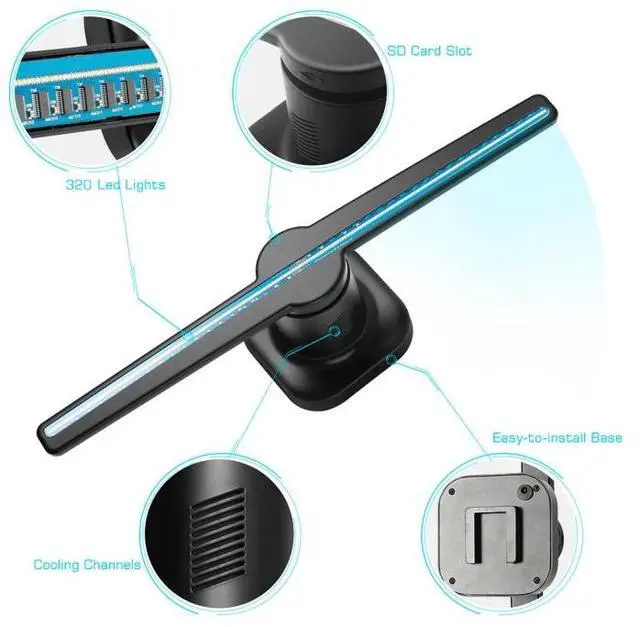 Alt view image 7 of 7 - 42cm Diameter 450 x 224 Pixels Resolution 3D Advertisement Player Machine , 224 LEDs Hologram Holographic Display Fan with Remote Control, Support 4GB Micro SD Card, AC 100-240V