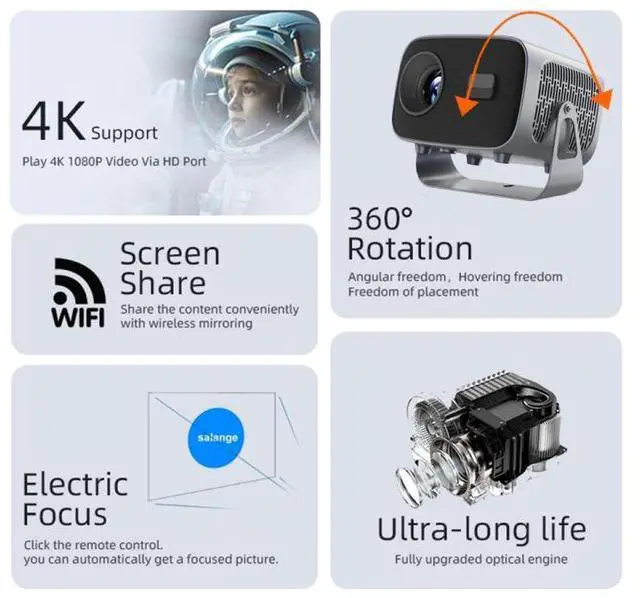 Alt view image 6 of 7 - A10 4K Smart Android Portable Projector AU Plug