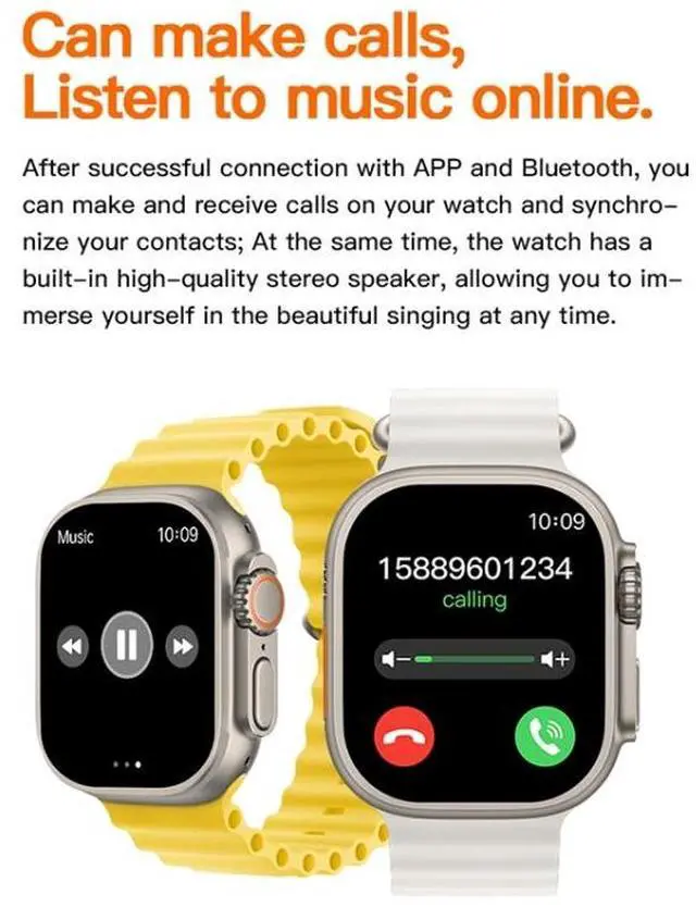 Alt view image 2 of 7 - T800 Ultra 1.99 inch Ocean Silicone Band Smart Watch Support Heart Rate / ECG (White)