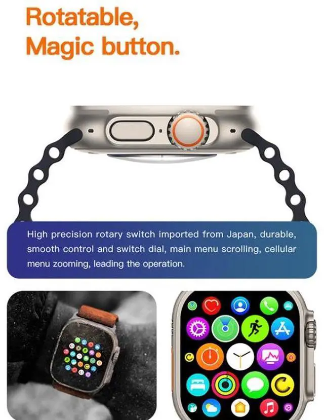Alt view image 4 of 7 - T800 Ultra 1.99 inch Ocean Silicone Band Smart Watch Support Heart Rate / ECG (White)