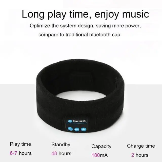 Alt view image 7 of 7 - My-Call Bluetooth V5.0 Headsfree Sport Headband Music Headwear for iPhone 6 & 6s / iPhone 5 & 5S / iPhone 4 & 4S and Other Bluetooth Devices (Black)