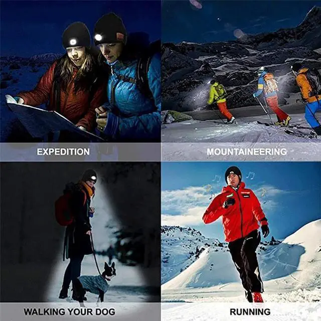 Alt view image 6 of 7 - Outdoor Night Running Night Fishing LED Light Illumination Bluetooth 5.0 Knitted Hat (Navy Blue) Black