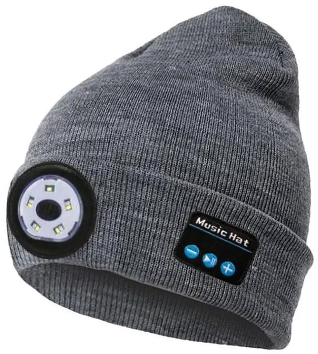 Alt view image 7 of 7 - Outdoor Night Running Night Fishing LED Light Illumination Bluetooth 5.0 Knitted Hat (Navy Blue) Black
