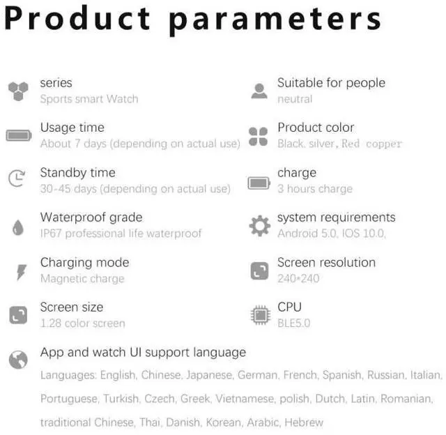 Alt view image 7 of 7 - DW95 1.28 inch Color Screen Smart Watch, IP67 Waterproof,Silicone Watchband,Support Bluetooth Call/Heart Rate Monitoring/Blood Pressure Monitoring/Blood Oxygen Monitoring/Sleep Monitoring (B